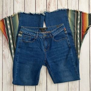 Womens flare jeans with vibrant fabric accents